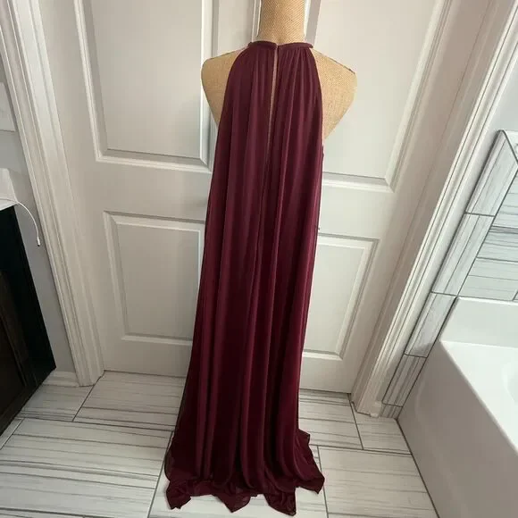 David's Bridal Women Dress Sz 8 Wine F19533 Halter Bridesmaid Prom Formal - Picture 3 of 8